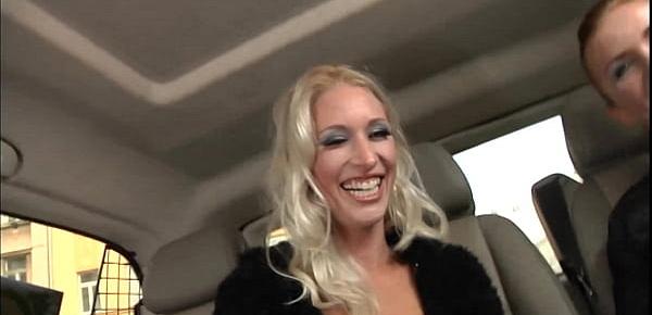  Porn star Bella Babe and her blonde friend took two horny strangers into their fuck bus for group fuck